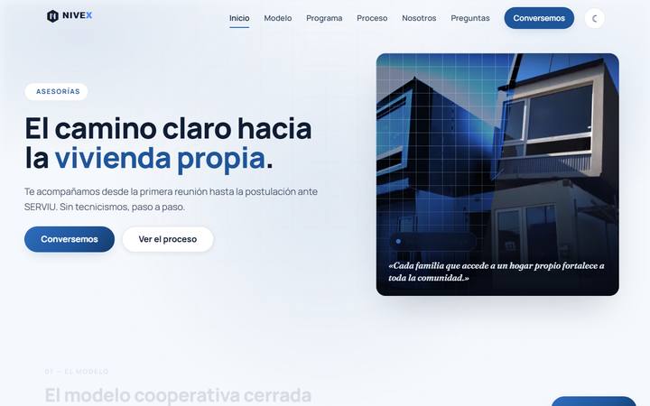 Sitio de Nivex: portada de asesorías para postular a la vivienda propia.